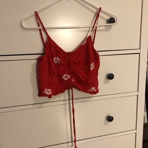 Red flower crop top
